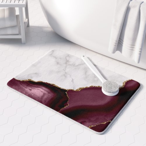 White Marble Gilded Burgundy Agate Bath Mat