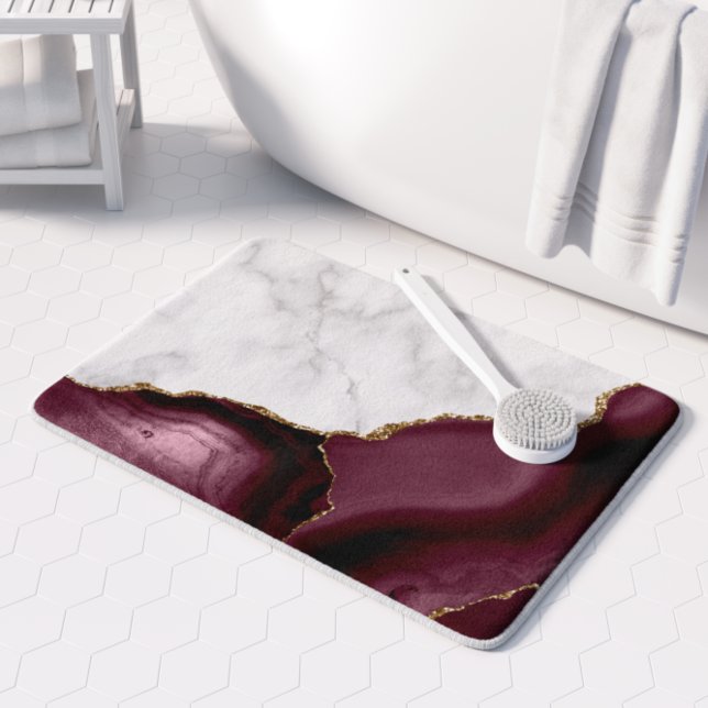 White Marble Gilded Burgundy Agate Bath Mat (Creator Uploaded)