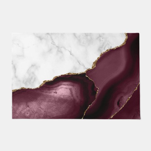 White Marble Gilded Burgundy Agate Doormat