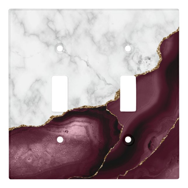 White Marble Gilded Burgundy Agate Light Switch Cover (Front)