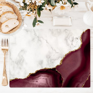 White Marble Gilded Burgundy Agate Placemat
