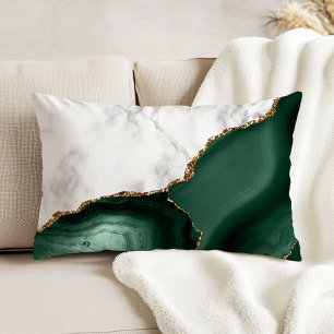 White Marble Gilded Emerald Green Agate Accent Pillow
