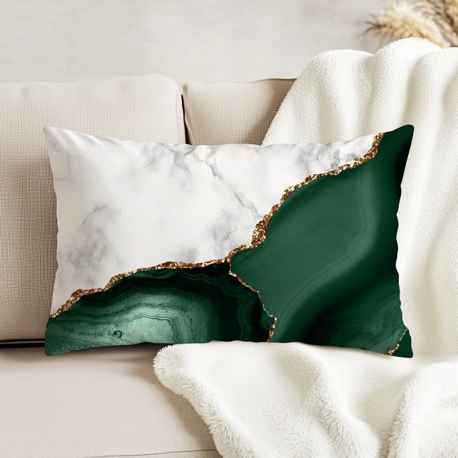 White Marble Gilded Emerald Green Agate Accent Pillow (Creator Uploaded)