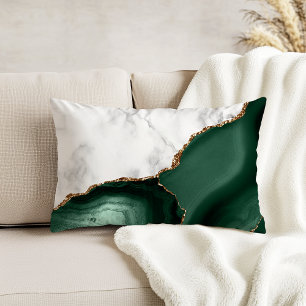 White Marble Gilded Emerald Green Agate Accent Pillow
