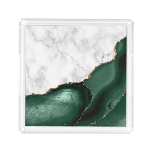 White Marble Gilded Emerald Green Agate Acrylic Tray