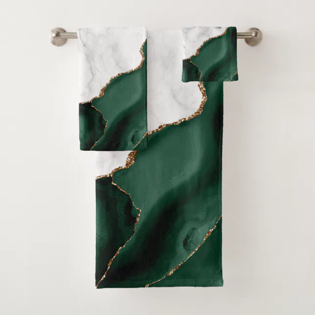 White Marble Gilded Emerald Green Agate Bath Bath Towel Set Zazzle