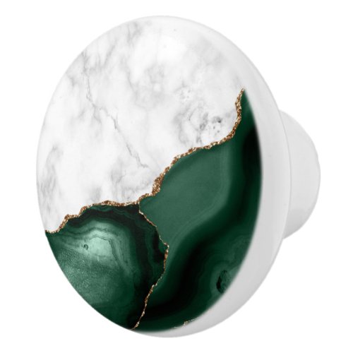 White Marble Gilded Emerald Green Agate Ceramic Knob