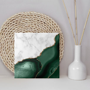 White Marble Gilded Emerald Green Agate Ceramic Tile