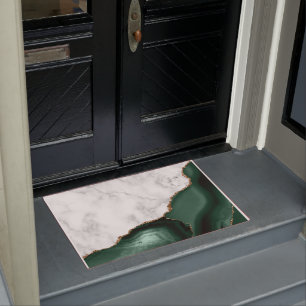 White Marble Gilded Emerald Green Agate Doormat