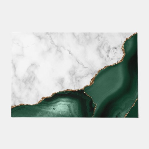 White Marble Gilded Emerald Green Agate Doormat