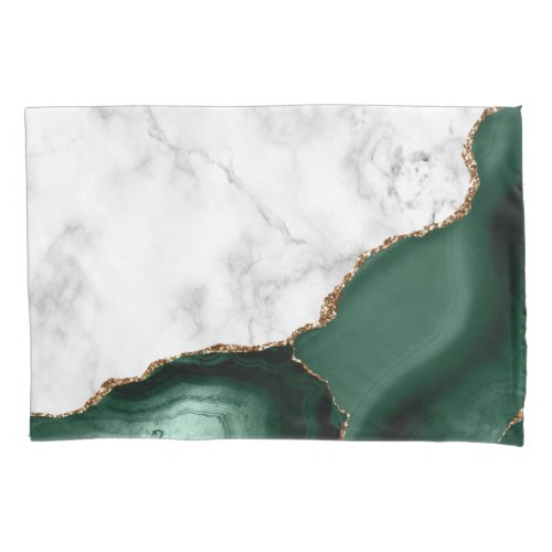 White Marble Gilded Emerald Green Agate Pillow Case