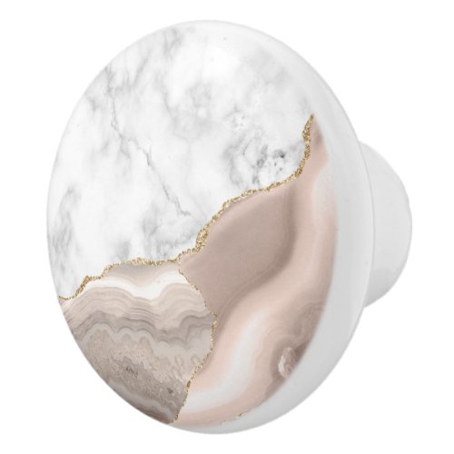 White Marble Gilded Ivory Agate Ceramic Knob