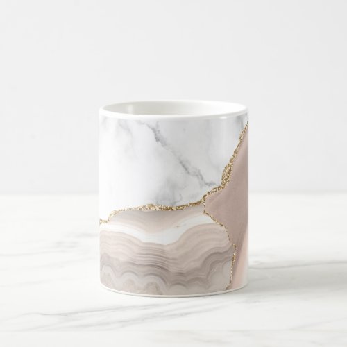 White Marble Gilded Ivory Beige Taupe Agate Coffee Mug