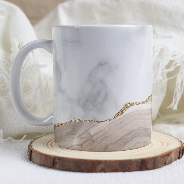 White Marble Gilded Ivory Beige Taupe Agate Coffee Mug (Creator Uploaded)