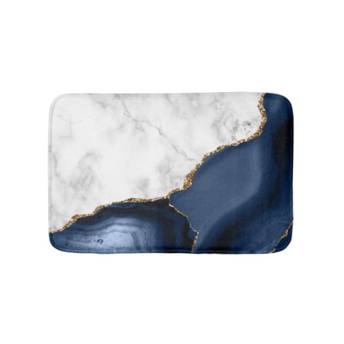 White Marble Gilded Navy Blue Agate Bath Mat