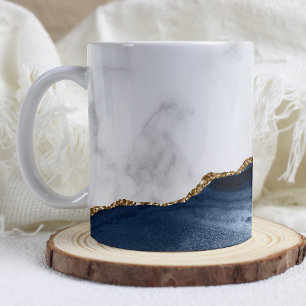 White Marble Gilded Navy Blue Agate Coffee Mug