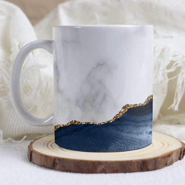 White Marble Gilded Navy Blue Agate Coffee Mug (Creator Uploaded)