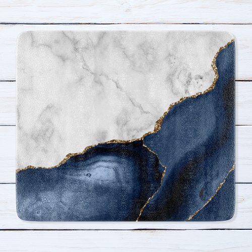 White Marble Gilded Navy Blue Agate Cutting Board