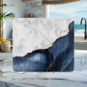 White Marble Gilded Navy Blue Agate Cutting Board