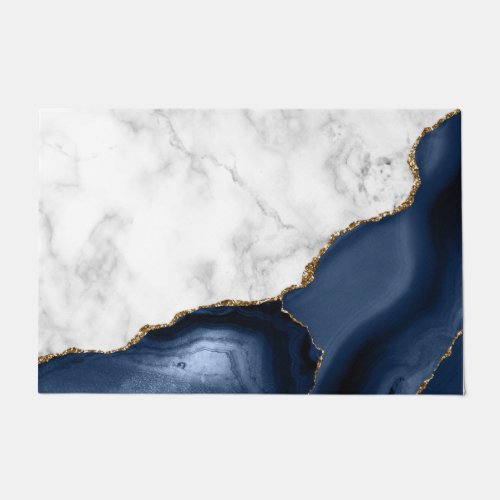 White Marble Gilded Navy Blue Agate Doormat