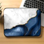 White Marble Gilded Navy Blue Agate Laptop Sleeve<br><div class="desc">Elegant white marble and navy blue agate gilded with faux gold glitter combine in this luxurious design.</div>