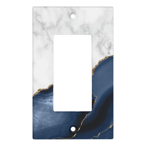 White Marble Gilded Navy Blue Agate Light Switch Cover