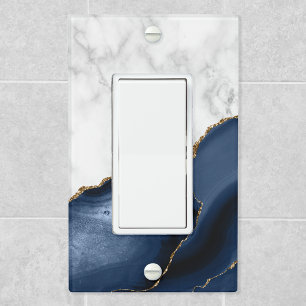 White Marble Gilded Navy Blue Agate Light Switch Cover