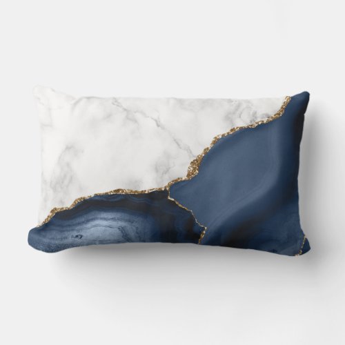 White Marble Gilded Navy Blue Agate Lumbar Pillow