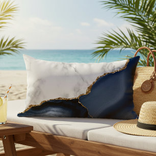 White Marble Gilded Navy Blue Agate Lumbar Pillow