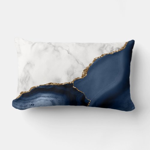 White Marble Gilded Navy Blue Agate Lumbar Pillow