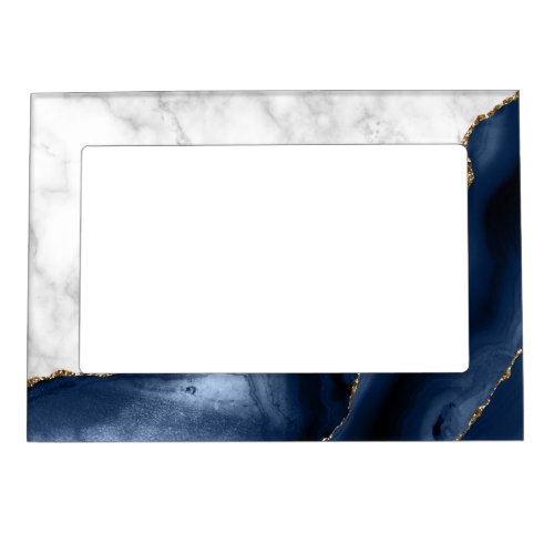 White Marble Gilded Navy Blue Agate Magnetic Frame