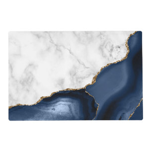 White Marble Gilded Navy Blue Agate Placemat