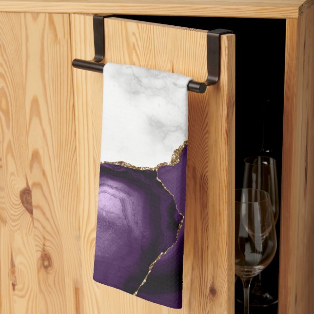 White Marble Gilded Purple Agate Kitchen Towel (Thirds Fold)
