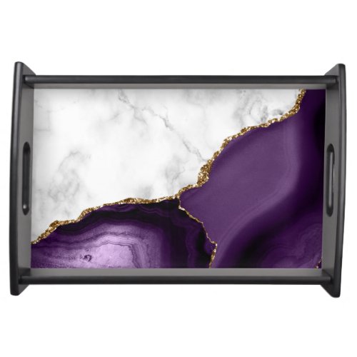 White Marble Gilded Purple Agate Serving Tray