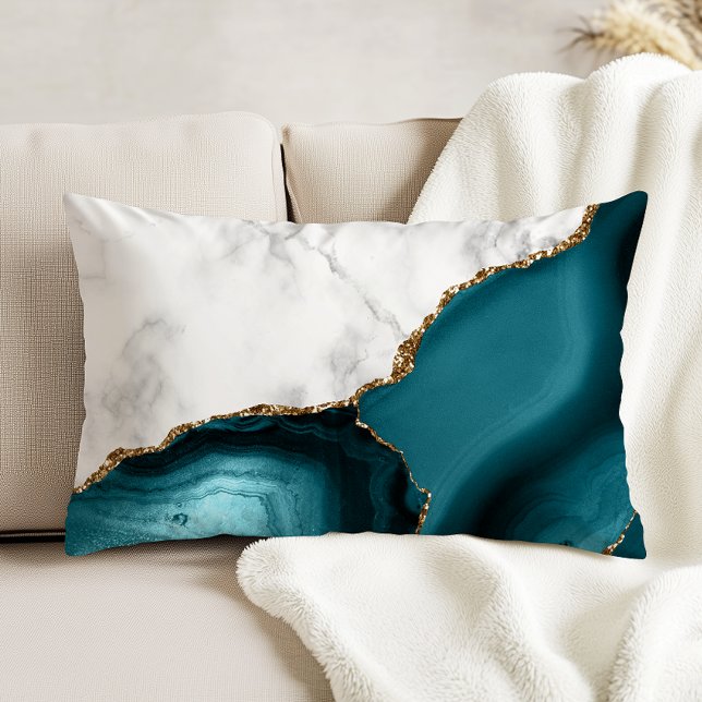 White Marble Gilded Teal Agate Accent Pillow (Creator Uploaded)