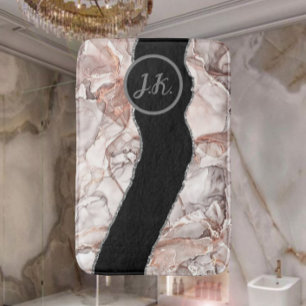 White Marble Gilded Teal Blue Agate Bath Mat