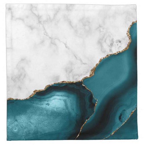 White Marble Gilded Teal Blue Agate Cloth Napkin