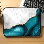 White Marble Gilded Teal Blue Agate Laptop Sleeve<br><div class="desc">Elegant white marble and teal blue agate gilded with faux gold glitter combine in this luxurious design.</div>