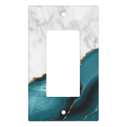 White Marble Gilded Teal Blue Agate Light Switch Cover
