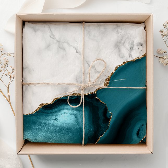 White Marble Gilded Teal Blue Agate Tissue Paper (Creator Uploaded)