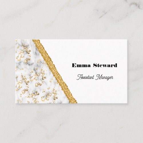 White Marble Glam Gold  Glitter Business Card