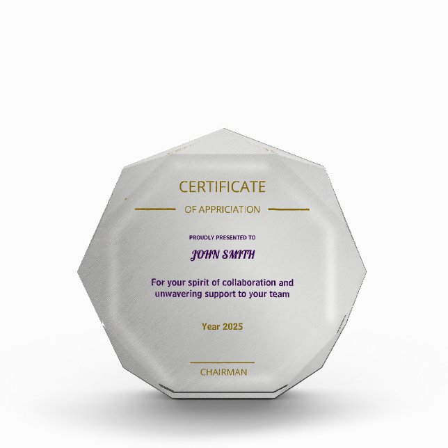 White Marble & Gold Acrylic Award (Front)