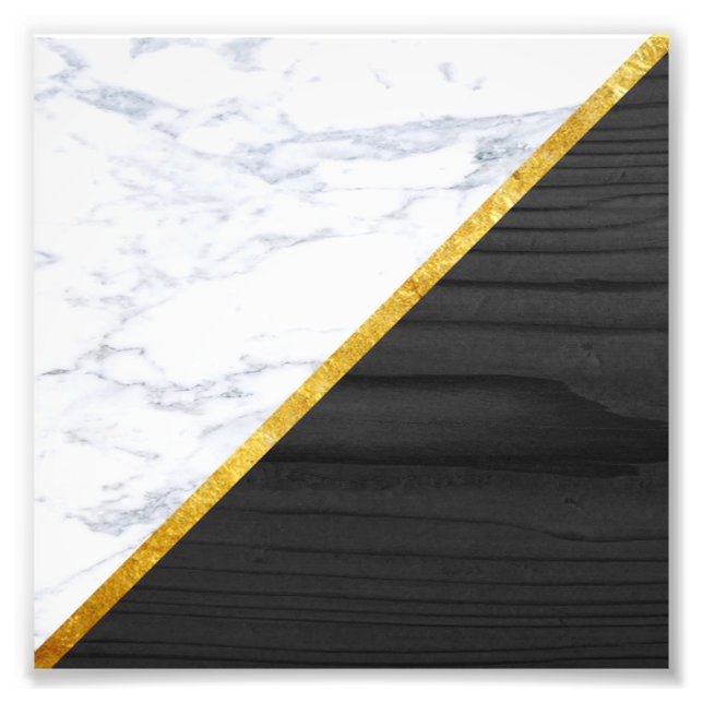 White Marble Gold and Black Wood Photo Print (Front)