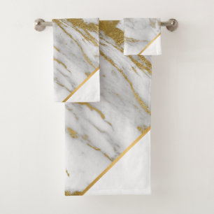 WHITE MARBLE GOLD BATH TOWEL SET