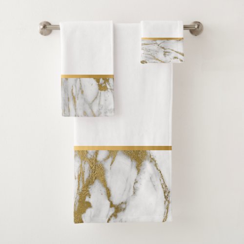 WHITE MARBLE GOLD BATHROOM TOWEL SET