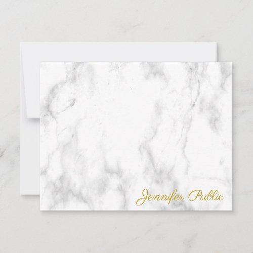 White Marble Gold Calligraphy Monogram Name Text Note Card