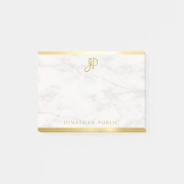 White Marble Gold Calligraphy Monogram Template Post-it Notes