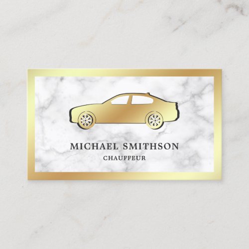 White Marble Gold Car Professional Chauffeur Business Card