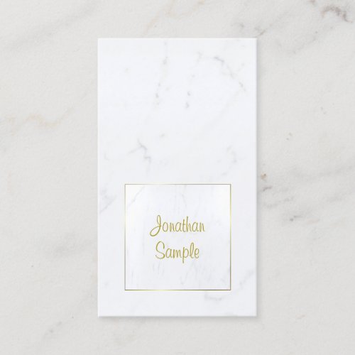 White Marble Gold Elegant Script Plain Luxurious Business Card