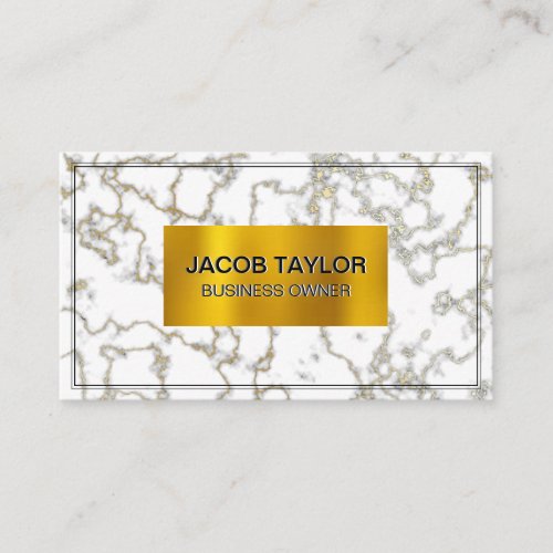 White Marble  Gold Flake Texture Business Card